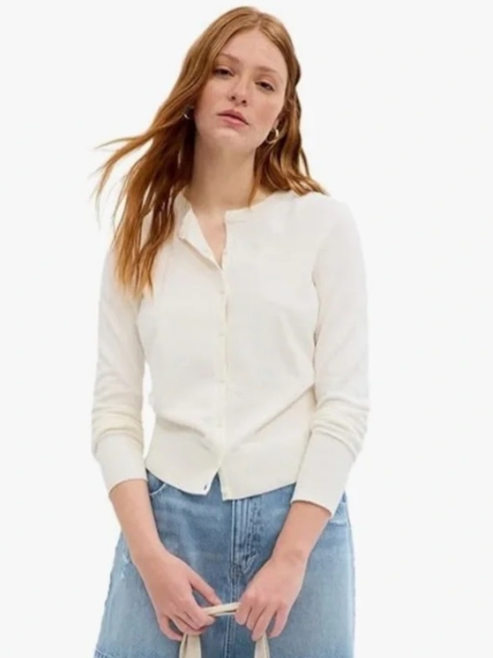 GAP Women's Cream Button-Down Lightweight Knit Cardigan Sweater Top M
